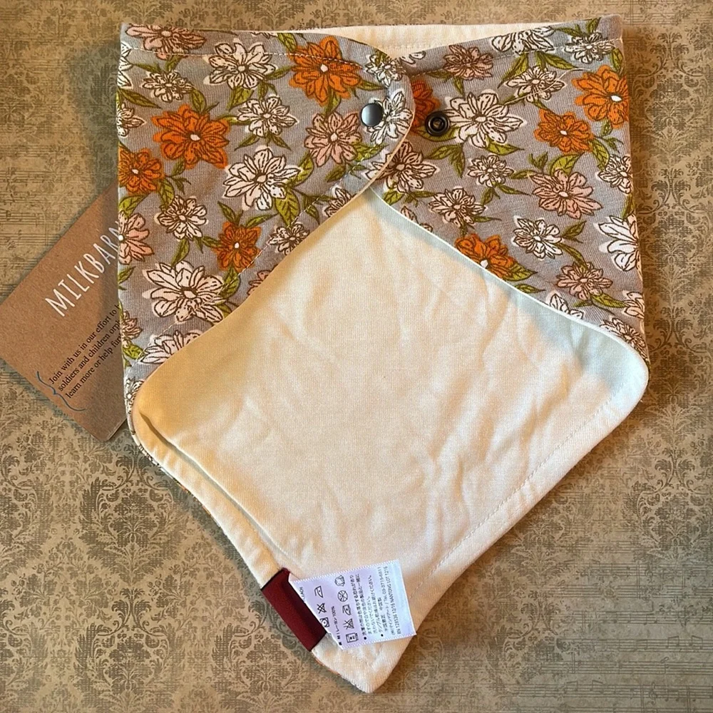MilkBarn Grey Floral Bamboo Kerchief Bib